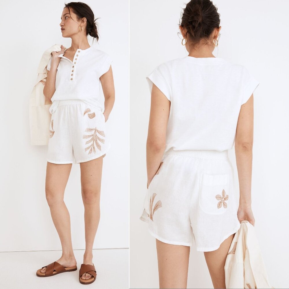 Madewell Embroidered LINEN Pasadena Pull-On SHORTS Size XXL Tropicale Floral NEW